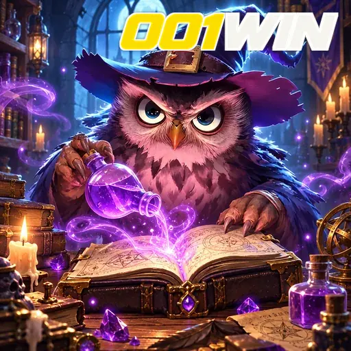 001WIN — ilustração de uma coruja com livro mágico